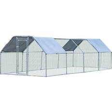 Pawhut Metal Chicken Coop Run with Roof 24'