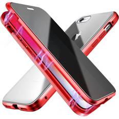 Privacy screen for phone Anti-peep Magnetic Case for iPhone 7/8/SE 2020 Anti Peeping Magnetic Double-Sided Privacy Screen Protector Clear Back Metal Bumper Antipeep Phone Cases Cover for iPhone 7/8/SE 2020-Red