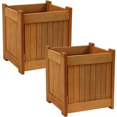 Pots & Planters Sunnydaze Outside Meranti Wood Planter Box with Teak Oil Garden