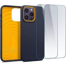 Caseology iPhone 14 Pro Max (2022) Case [Nano Pop 360] Silicone Cover with 2 Pack Tempered Glass Blueberry Navy