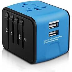 Blue Travel Adapters HAOZI Universal Travel Adapter All-in-one International Power Adapter with 2.4A Dual USB European Adapter Travel Power Adapter Wall Charger for UK EU AU Asia Covers 150Countries (Blue)