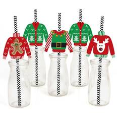 Christmas Straws Ugly Sweater Paper Straw Decor Holiday & Christmas Party Striped Decorative Straws Set of 24