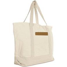 DALIX 22" Large Cotton Canvas Zippered Shopping Tote Grocery Bag in Natural
