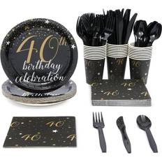 Birthdays Paper Napkins 40th Birthday Party Bundle, Includes Plates, Napkins, Cups, and Cutlery (24 Guests,144 Pieces)