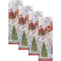 Red Cloth Napkins Elrene Home Fashions Santa's Snowy Sleighride Cloth Napkin Red