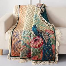 Greenland Home Fashions Bungalow Eden Peacock Blankets Multicolour, White (152.4x127cm)