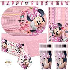 Officially Licensed Minnie Mouse Birthday Party Supplies Minnie Mouse Decorations Birthday Decorations for Girls Minnie Mouse Plates and Napkins, Paper Cups, Tablecloth, Jointed Banner For 16