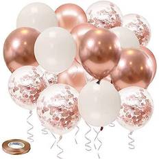 Rose Gold Confetti Balloons, 50 Pack Rose Gold White Balloons and Rose Gold Metallic Balloons for Birthday Wedding Engagement Bachelor Bridal Shower Party Decorations