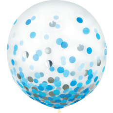 Amscan 24" Confetti Balloons, Blue/Silver, 2 Balloons Per Pack, Set Of 2 Packs