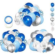 62pcs Blue Silver White Confetti Balloons Kit, 12 Inch White Royal Blue Balloons Metallic Silver Balloons Blue Sliver Confetti Balloons for Boy Birthday Baby Shower Graduation Party Supplies