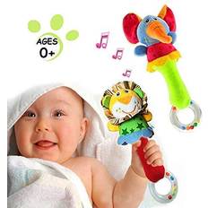 Fabric Rattles CHAFIN Baby Soft Rattles Shaker Infant Developmental Hand Grip Baby Toys Cute Stuffed Animal with Sound for 3 6 9 12 Months and Newborn Gift(2 Pack)