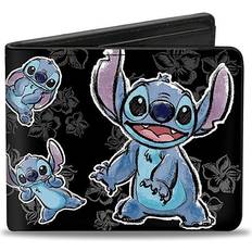 Disney Wallet Bifold Stitch Poses Hibiscus Sketch Black Grays