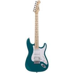 Monoprice Cali Classic HSS Electric Guitar with Gig Bag Metallic Teal Body, White Pickguard, Maple Fingerboard Indio Series