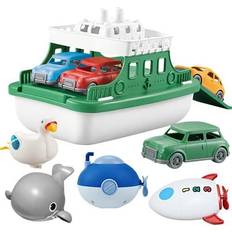 Bath Toys OKGIUGN Ferry Boat Toys Set with 4 Cars and 4 Wind Up Bath Swimming Toys, Kids Bath Toy Floating Vehicle Whales Submarines Swans Rockets, Bathtub Bathroom Pool Beach Toys for Toddlers Boys Girls Kids