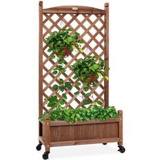 Best Choice Products Pots & Planters Best Choice Products 60in Mobile Wood Planter Box Diamond Lattice Trellis