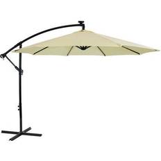 Led outdoor pole lights Sunnydaze Outdoor Steel Cantilever Offset Patio Umbrella with Solar Lights Air Vent