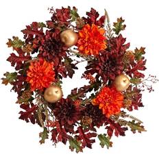 Flowers 24 Dahlia, Golden Apple, Oak Leaf Berries Artificial Fall Wreath