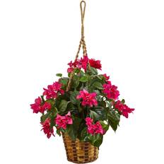 Hanging Boxes & Baskets Nearly Natural Bougainvillea in Hanging Basket 18"