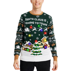 Herre - Julesweaters Sweatere Jule Sweaters Santa Claus is Coming to Town LED Sweater - Green