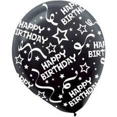 Amscan 12 in. Black Birthday Confetti Latex Balloons (6-Count, 9-Pack)