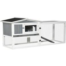 Rabbit hutch outdoor Pawhut Indoor/Outdoor 61""L Rabbit Hutch 2-Story Bunny Cage with Out Detachable Run