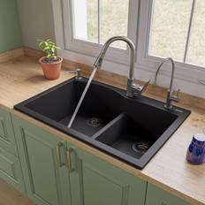 Composite kitchen sink ALFI brand AB3320DI-BLA 33" Double Bowl Kitchen Sink