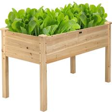 Pots & Planters Costway 49.5 23.5 Natural Wood Garden Raised Bed Elevated Vegetable Planter