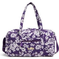 Vera Bradley Collegiate Large Travel Duffel Bag - Purple/White Rain Garden with Louisiana State University Logo