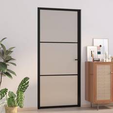 Porte Doccia vidaXL Porta Interna 93x201.5 cm Nero Opaco Vetro E Alluminio