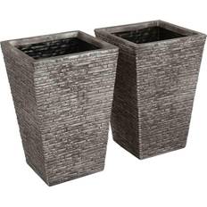 Charles Bentley Pair of Tall Slate Planters Dia. 30cm Plant Pots Garden Set