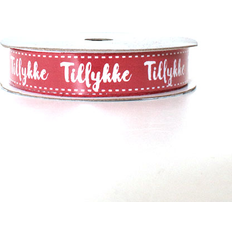 Hvid Bånd Det Gamle Apotek Satinbånd med tekst TILLYKKE 5 meter x 15 mm