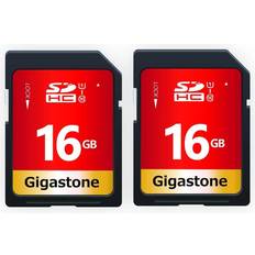 Sd kort 16gb Gigastone 16 GB 2-pack SD-kort UHS-I U1 klass 10 SDHC minneskort hög hastighet full HD-video Canon Nikon Sony Pentax Kodak Olympus Panasonic digitalkamera, med 2 minifodral