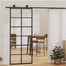 Be Basic vidaXL ESG Glass and Aluminum 29.9 80.7 in Black Sliding Door Clear Glass (x)