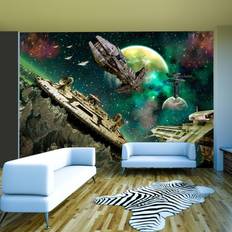 Tapetbord Tapeter Artgeist Fantasifuldt fototapet med planeter og rumskibe i stjernekrig i rummet (flere størrelser) 350x245