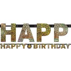 Amscan Happy Birthday Tekstbanner i guld-sort