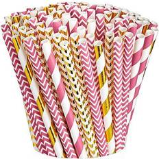 Pajitas Pajitas De Papel 100% Biodegradables Para Fiestas Rosa Y Dorado