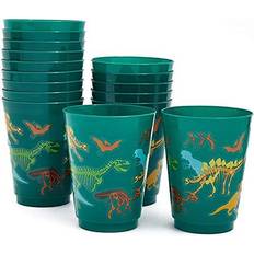 Blue Panda Plastic Tumbler Cups for Dinosaur Birthday Party (16 Ounces, 16 Pack)