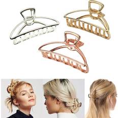 Silver Hair Clips 3 PACK Large Metal Hair Claw Clips Hair Catch Barrette Jaw Clamp