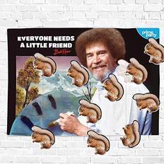 Board Games None Pin-the-Squirrel on Bob Ross Party Game, (12 Players) Birthday Party Decorations, Game and Activity for for Adults, Kids, Boys and Girls all Ages