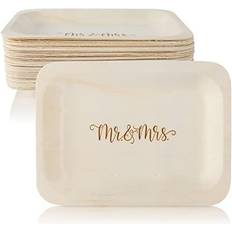 Party Supplies Mr. and Mrs. Disposable Wood Wedding Plates (7.5” x 5.5” 50-Pack)