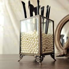 PuTwo Makeup Organizer Vintage Make up Brush Holder with White Pearls Small