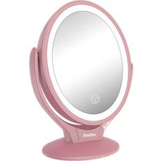 Aesfee LED Lighted Makeup Vanity Mirror Rechargeable,1x/7x Magnification Double Sided 360 Degree Swivel Magnifying Mirror with Dimmable Touch Screen, Portable Tabletop Illuminated Mirrors Rose Gold