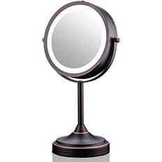 Vanity for bedroom Ovente 7'' Lighted Tabletop Makeup Mirror, 1X & 7X Magnifier, Spinning Double Sided Round LED, Great for Vanity, Bath, & Bedroom, Battery Powered, Antique Bronze MCT70ABZ1X7X