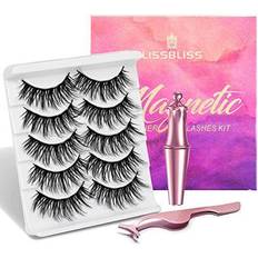 False eyelash applicator Magnetic Eyelashes with Eyeliner Magnetic Eyelashes Natural Look Kit, Mixed 3D Mink Magnetic Eyelashes Reusable False Lashes with Applicator, No Glue Needed (5-Pairs) (mink look)