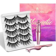 Sikkis Magnetic Eyelashes with Eyeliner Magnetic Eyelashes Natural Look Kit, Mixed 3D Mink Magnetic Eyelashes Reusable False Lashes with Applicator, No Glue Needed (5-Pairs) (mink look)
