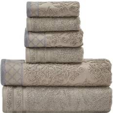 Cotton Bath Towels Modern Threads 6-Piece Taupe Damask Jacquard Bath Towel Brown