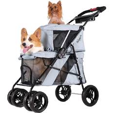 Ibiyaya Double Decker Pet Bus 4-Wheel Foldable Double Dog-Cat Stroller