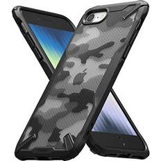 Ringke Fusion-X Case Compatible with iPhone SE 2022 Transparent Hard Back Shockproof Advanced Bumper Cover Camo Black