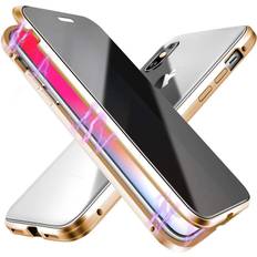 Privacy screen for phone ESTPEAK Anti-peep Magnetic Case for iPhone XsMax Anti Peeping Magnetic Double-Sided Privacy Screen Protector Clear Back Metal Bumper Antipeep Anti-Spy Phone Cases Cover for iPhone XsMax-Gold