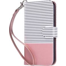 Wallet Cases ULAK iPhone 11 Wallet Case for Women Girls Flip Kickstand Cover with Card Holder Shockproof Phone Case for Apple iPhone 11 6.1 inch Pink Stripes